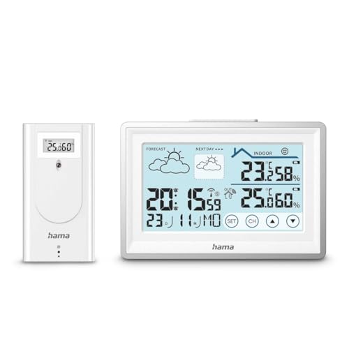Station météo radio réveil blanc et thermomètre intérieur sans fil