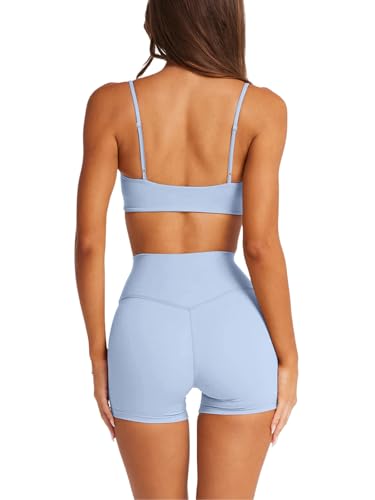 Image of LASLULU Womens Adjustable Spaghetti Straps Sports Bra Square Neck Wireless Padded Workout Yoga Crop Tops
