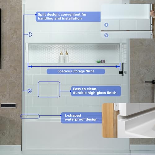 WOODBRIDGE 60” x 32” Four-Piece Direct-to-Stud Alcove Tub Surround with Right-Drain Hole Soaking Bathtub Combo in White by WOODBRIDGE - Image 6
