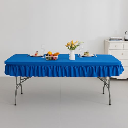 RUOYU 5ft Dark Blue Stretch Tablecloth for Rectangular Tables - Flared Wrap Design, Waterproof, Wrinkle-Resistant, Washable - Ideal for Weddings, Parties, Banquets & Table Protection by RUOYU - Used condition - Image 8