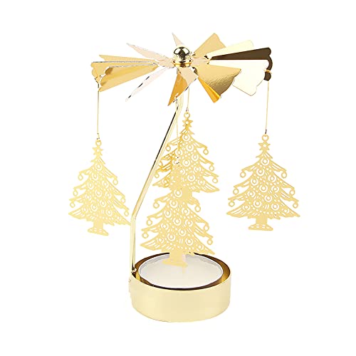Candelabro dorado giratorio portavelas carrusel vidrio portavelas portavelas candelabros para día de San Valentín, decoración de Navidad, regalo de boda, decoración de mesa, madera de cedro