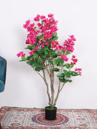 Image of Artificial Bougainvillea Flowers Plants with Pot for Interior Decor /Home Decor /Office Decor (110 cm Tall, Purple)