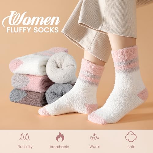 Image of Tavaleu Womens Fuzzy Socks, Soft Cozy Fluffy Slipper Socks Winter Warm Plush Sleeping Socks