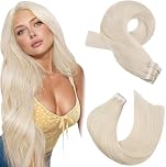 Moresoo Tape in Hair Extensions Human Hair White Blonde Real Hair Extensions Tape in Invisible 14 Inch for Women Thin Hair Adding Volume Silky Straight 20 Pieces/40g #60A