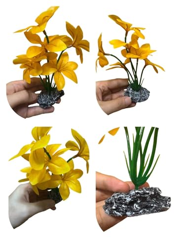 Image of JGbaby Artificial Aquarium Plants,Fish Tank Decorations Betta Leaf Hammock 7in Realistic Silk & Plastic Plants, Hideout Decor for Betta. Goldfish,Reptiles,Small Tanks (Yellow Type-A)