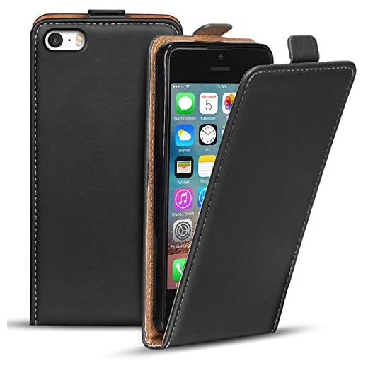 Verco Flip Case pour iPhone SE Coque, iPhone 5s Housse en PU Cuir avec Magnetique Cover pour Apple iPhone 5 / 5S / SE Etui, Noir