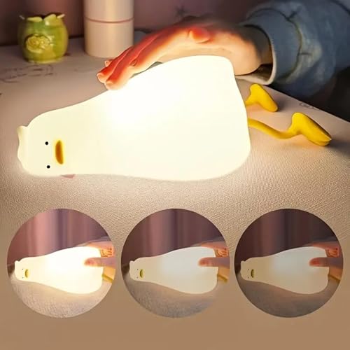 Image of Cute Silicon Sleeping Duck Night Light, 7 Color Changing, Rechargeable & Portable Lamp with USB Cable | Night Light for Kids, Girls & Boys | Adorable Bedroom & Nursery Decor