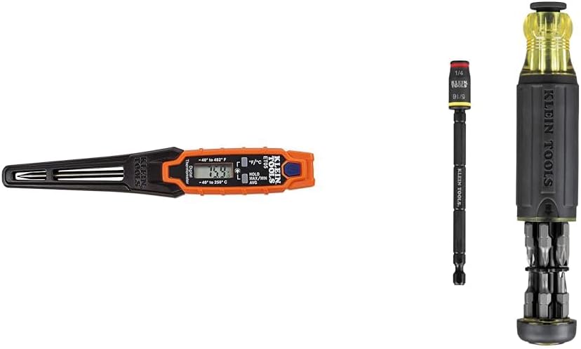 Klein Tools Digital Pocket Thermometer and 14-in-1 Adjustable Screwdriver HVAC Tool Bundle