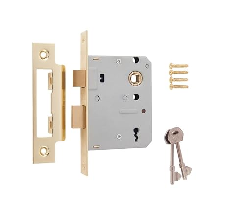 ERA 3 Lever Brass Effect Mortice Lock Sashlock, 76mm (3) Mortice Sashlock, Door Lock with Key for Internal and External Doors