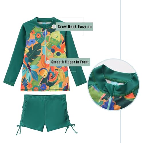 Image of Girls Rash Guard Set for Girls Long Sleeve Swimsuits Hawaiian Two Piece Bathing Suits Swimwear Set