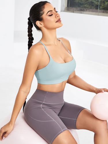 Image of RUNNING GIRL Y-Back Sports Bras for Women, Medium Impact Wirefree Padded Bra Workout Crop Top Longline Sports Bra Push up, Black