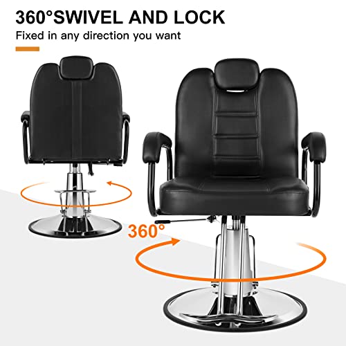Artist Hand Barbers Chairs, Heavy Duty Hydraulic Reclining Salon Chair Spa Furniture Shampoo Reclining Extra Wider Seat Beauty Hair Salon Equipment(Black) #TOP1