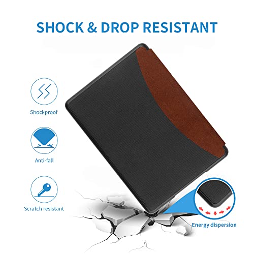 FANRTE Funda compatible con de 6.8 pulgadas Kindle PaperWhite (versión 11.ª generación 2021), ultra delgada y ligera funda protectora de piel sintética con encendido automático/apagado(negro)