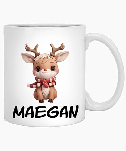 Personalized Christmas Reindeer Mug, Custom Name Coffee Mug, Personalized Maegan Personalized Gift, Christmas Mug Gift 11oz White Mug 491571 231024