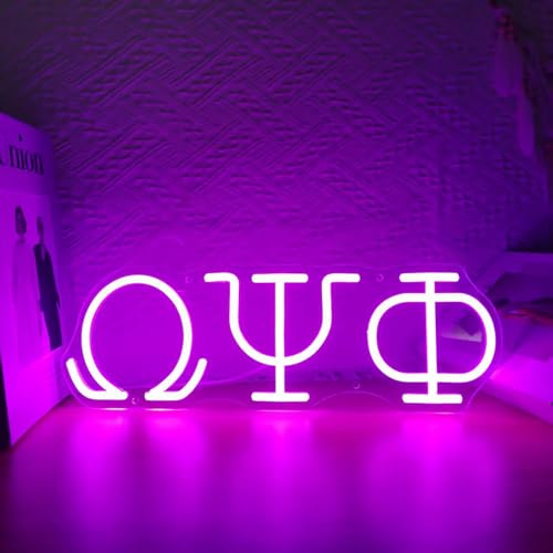 Image of 16in Psi Phi Fraternity Neon Sign, USB Dimmable Greek Lettering Psi Phi Neon Light Up Sign for Man Cave Bar Office Decor Omega Holiday Gifts