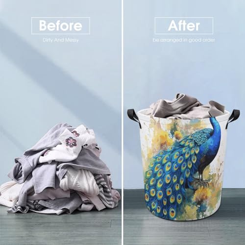 Panier à linge pliable gain de place avec grand motif paon aquarelle - 7