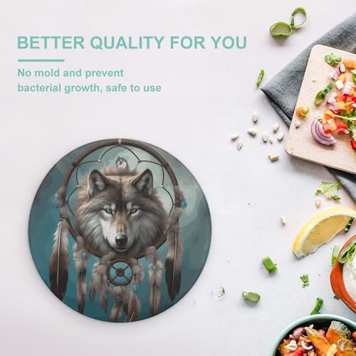 Planche en verre durable 3D attrape-rêves loup pour table de cuisine