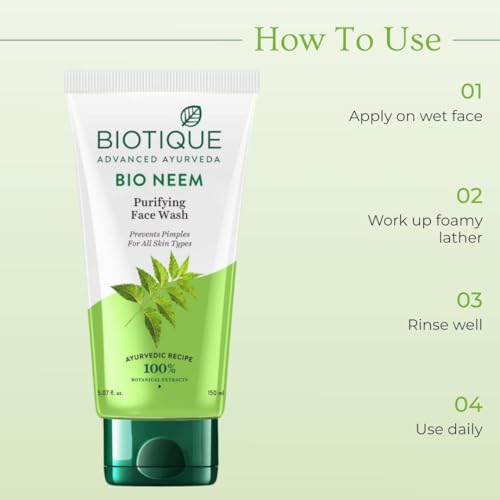 Image of Biotique Fresh Neem Pimple Control Face Wash| Ayurvedic and Organically Pure| Prevents Pimples |100% Botanical Extracts| Suitable for All Skin Types | 50mL