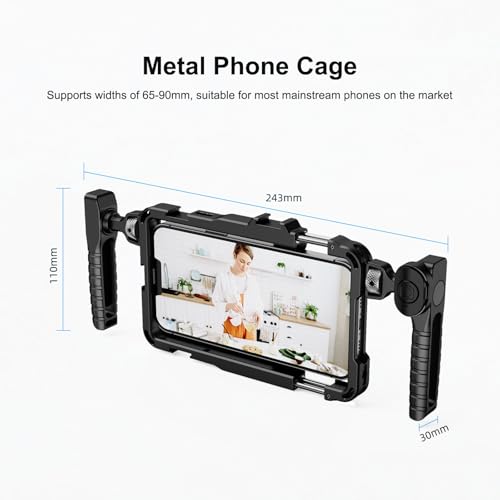 Image of Smartphone Video Rig with Handle, Universal Metal Phone Cage, Aluminum Alloy Phone Video Stabilizer Grip Compatible with iPhone for Samsung for Pixel and Other Android Phones (Black)