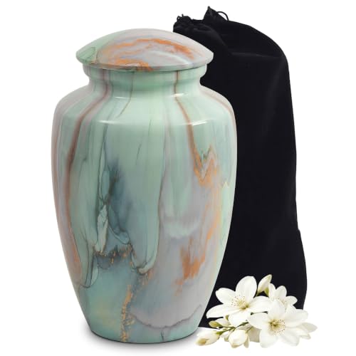 Image of Green Marble Finish Cremation Urn for Ashes Adult Male Female | Large Memorial Urn for Human Ashes Men and Women,Decorative Burial Urn for Dad /Father /Grandpa /Brother /Mom /Mother