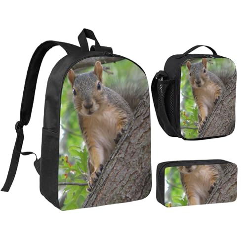 Sac à dos d'écolier 3 pièces avec boîte à déjeuner et trousse écureuil