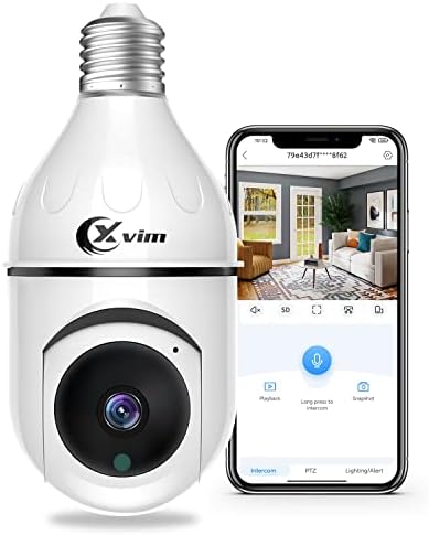 XVIM Wireless WiFi Light Bulb Camera, 3MP Light Bulb Security Camera, 360° Pan/Tilt Indoor Outdoor Security Camera, Motion Detection, Night Vision