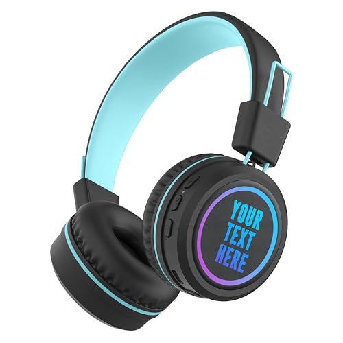 Image of MEE audio KidJamz KJ55BT Personalized Bluetooth Wireless Safe Listening Headphones for Kids w /Custom LED-Backlit Design, Volume Limiter, Microphone; Kids Headset for School /iPhone /iPad /Tablet (Black)