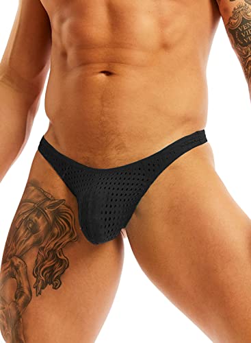 MIZOK Men's Sexy See Through Mesh G-String Underpants Bulge Pouch T-Back Thong Underwear