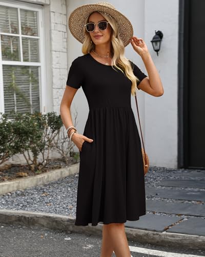 Image of COSSEN Women's 2026 Summer Midi Dress Crew Neck Short Sleeve