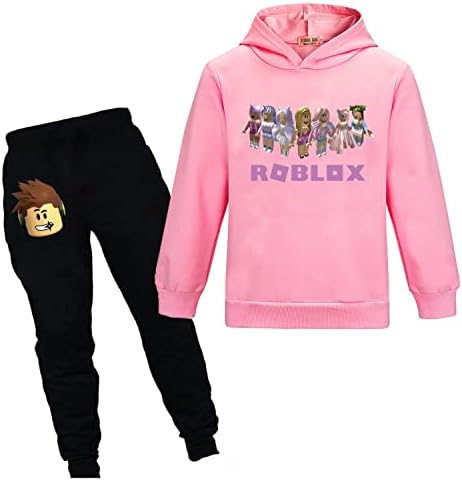 Yoahizfa Kids Roblo-xs Hoodie Pullover Sweatshirt Jogging Pants Set for Girls Sport Tracksuit YouTube Gamer Outfits Gift