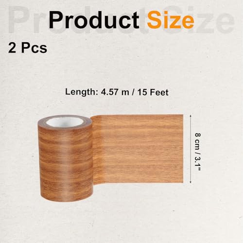 Image of PATIKIL Wood Grain Tape 3.1 inch x 15 Ft, 2 Pcs Self-Adhesive Wood Texture Repair Tape Realistic Wood Effect Contact Paper Patch for Furniture Cabinets Floor Walls Home, Orange Oak