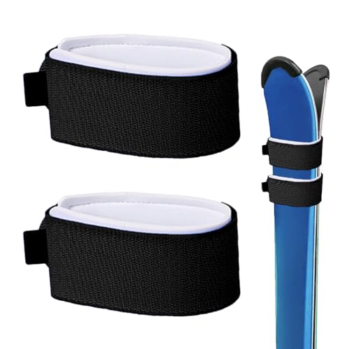 BIBITI - Lot de 2 bandes pour ski - Bandes - Bandes de fixation - Pour ski de fond - Sangles réglables - Pour bâtons de ski - Noir + blanc