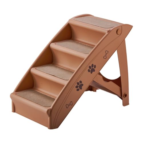 Sdvieuk ペット用ステップ 折り畳み式 4階 ペット用階段 犬用踏み台 猫 小型犬 老犬介護 怪我防止 安全 耐久性 滑り止め 丸洗い ハイベッド ソファ車用 ベージュ (ブラウン)