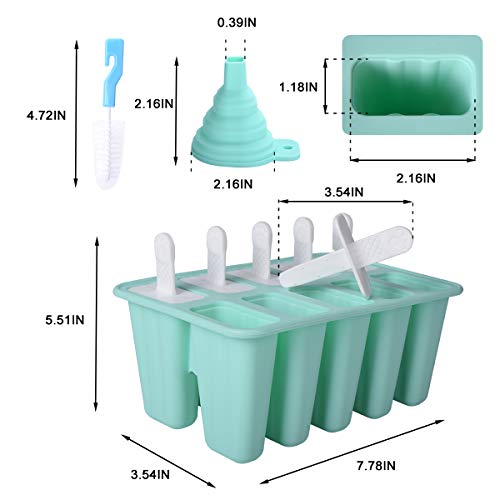 YSBER Popsicle Molds -10 Pieces Easy Release - Reusable BPA Free Silicone Ice Pop Molds Maker With Silicone Funnel & Cleaning Brush - Image 3