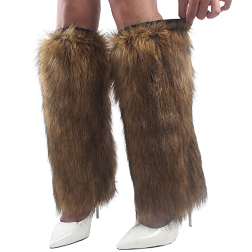 Image of Womens Fluffy Faux Fur Leg Warmers Cozy Fuzzy Long Boot Cuffs Covers
