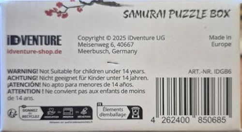 iDventure Samurai Puzzlebox | Escape Room Mechanische Schatzkiste | Geburtstagsgeschenk | 3D Holzpuzzel Rätsel | Knobelspiel für Erwachsene und Rätselbox für Jugendliche 14+