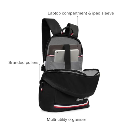 Image of Tommy Hilfiger Laptop Backpack Emett | Backpack for School, College and work | Water-Resistant | Fits 14-inch Laptop with Multi-Organiser | Trolley Holder | 21L Capacity