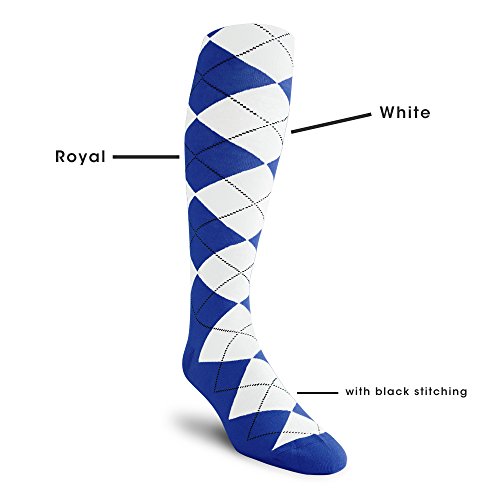 Golf Knickers Colorful Knee High Argyle Cotton Socks For Men Women And Youth - R: Royal/White - Mens #TOP1