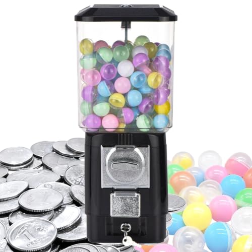 STWBHW Candy Vending Machines Coin Operated Bubble Gum Machine 200 Empty Balls 100 Stainless Steel Tokens Coin Operated Gumball Bank for Toy Capsules Bouncy Balls Candy for Game Stores(Black)