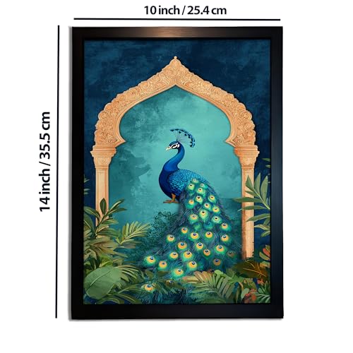 Image of redbakers.in Peacock Wall Art Print, Framed Paintings, Living Room Decor Vastu || Stylish Picture Frame for Home & Office Decoration|| Best Gift Size 10 x 14 Inch (Modern, SAVANNAH, 10 X 14 Inch)