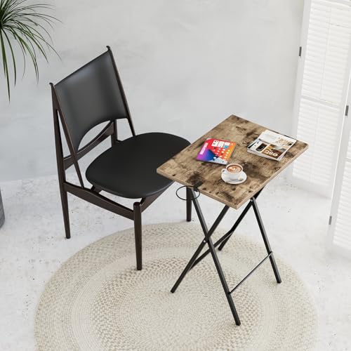 Image of VECELO Folding TV Tray for Eating Set of 2, Portable Dinner /Snack Table with Cup Holder for Couch, Living Room and Small Space, Rustic Brown