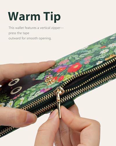 Image of Cat Floral Women's Wallet,Thin RFID Card Holder with Zipper Pocket
