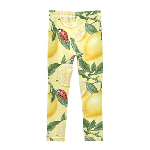 Wusikd Lemon Ladybug Girls' Leggings Toddler Doodles Yellow Kids Yoga Pants Dance Active Tights 4T2