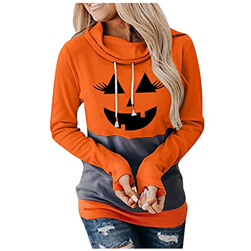 Fullwei Sweatshirt for Women,Women Halloween Crewneck Cute Hoodies Sweatshirts Thumb Hole Print Casual Long Sleeve Loose Blouse Holiday Pullover Tops Shirt (Orange-1, XL)