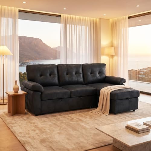 Image of KEIKI 88.5 inch Sectional Sleeper L Shaped Sofa with Pull Out Bed,