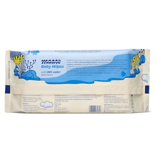 Image of Maate Baby Wipes (Pack of 5, 360 Wipes) | Soothing & Hypoallergenic | Infused With Plant Squalane, Tamanu Oil & Aloe Vera | & Hydrating | Wipe for Baby's | Paraben & Sulphate Free