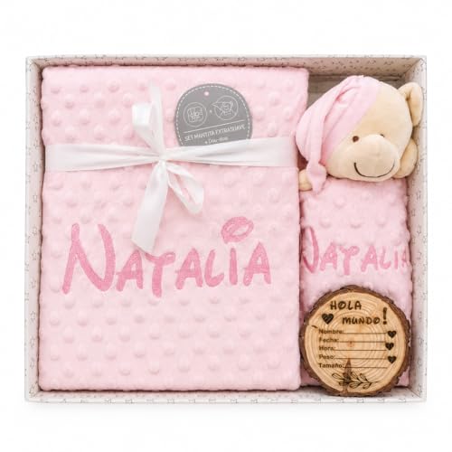 Various - Manta De Bebe Personalizado Con Su Nombre Bordado, Cochecito O Capazo. Manta Doudou Set De Regalo Para Recién Nacido