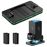 Cooling Fan for Xbox Series X/S, Controller Charging Station with 2 X 1100 mAh Rechargeable Battery