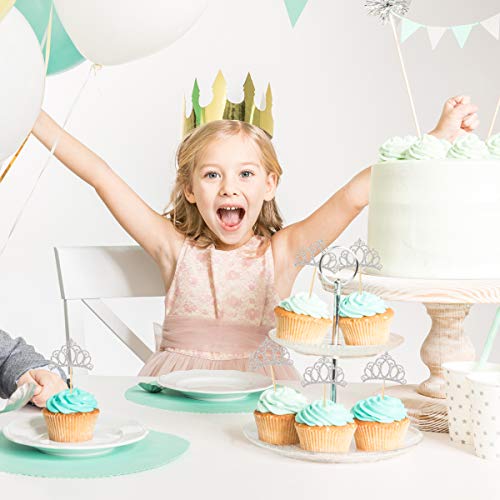 Donoter 24 Pieces Silver Princess Crown Cupcake Toppers Cake Picks For Birthday Baby Shower Party Decorations #TOP3