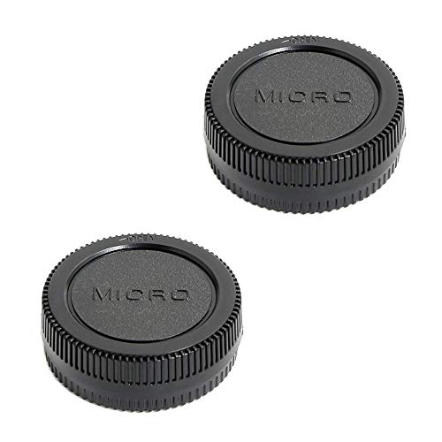 2 Pack Rear Lens Cap and Camera Body Cap Cover Kit for Olympus E-M5 E-M10 E-M1X E-M1 OM-5 OM-1 for Panasonic G9 G7 G85 G95 GH6 GH5 GH4 GX9 GX8 GX85 Micro 4/3 Mount Camera and Lens